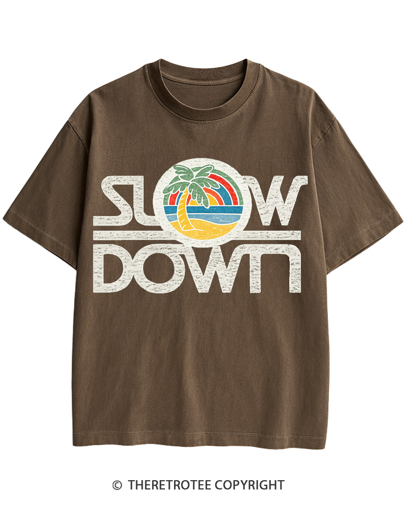 TheRetroTee 1970s Slow Down Sunset Retro Lifestyle Cotton T-Shirt