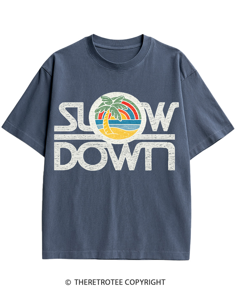 TheRetroTee 1970s Slow Down Sunset Retro Lifestyle Cotton T-Shirt