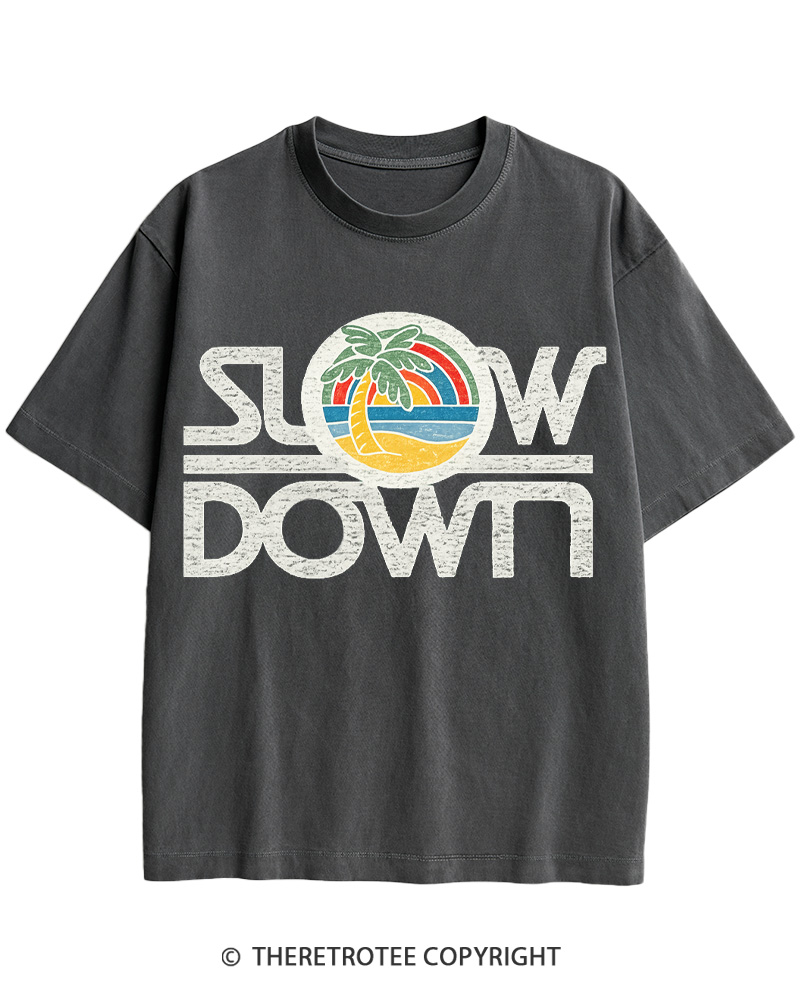 TheRetroTee 1970s Slow Down Sunset Retro Lifestyle Cotton T-Shirt