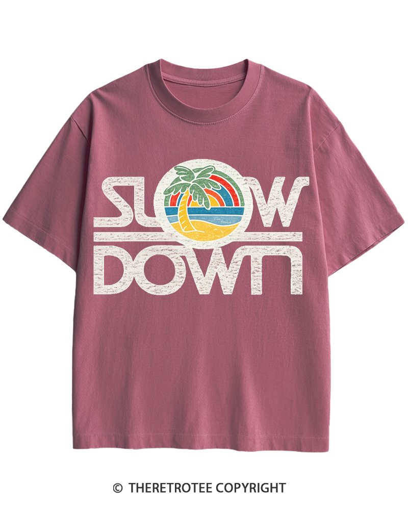 TheRetroTee 1970s Slow Down Sunset Retro Lifestyle Cotton T-Shirt