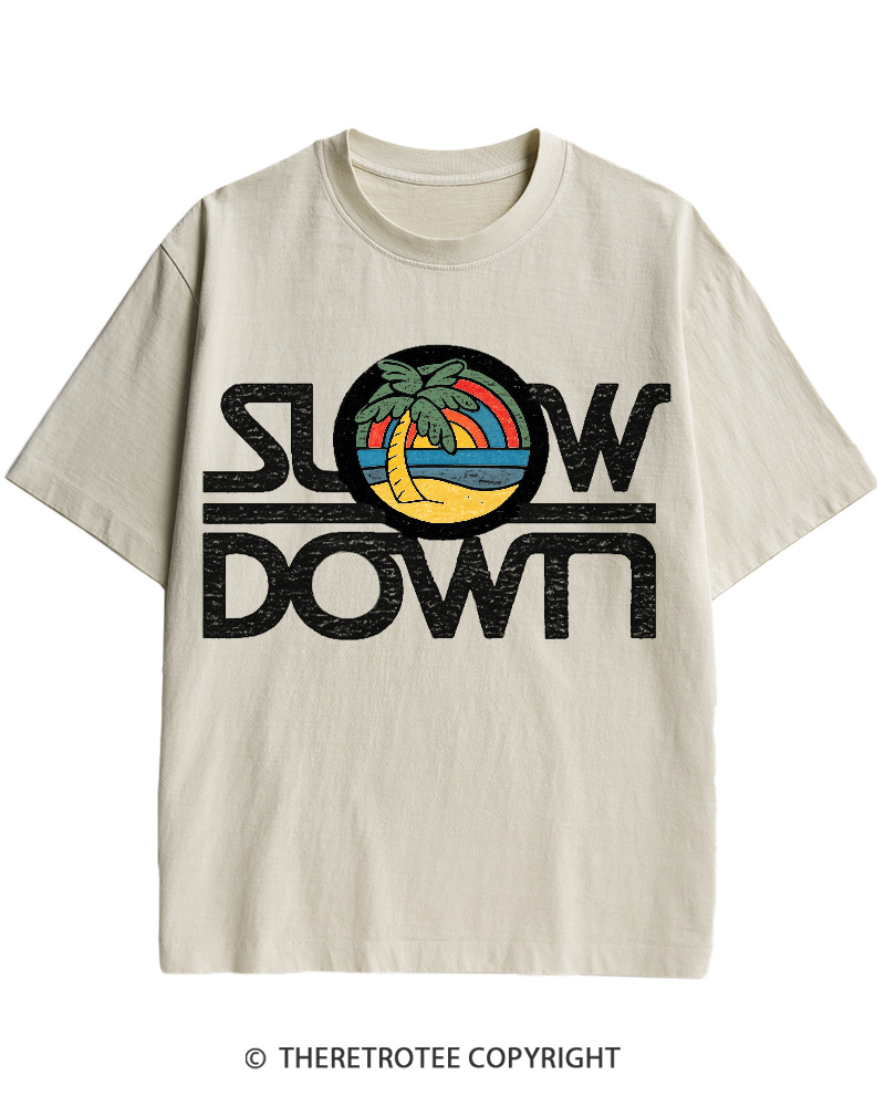 TheRetroTee 1970s Slow Down Sunset Retro Lifestyle Cotton T-Shirt