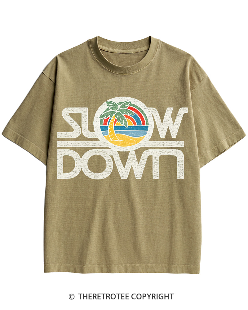 TheRetroTee 1970s Slow Down Sunset Retro Lifestyle Cotton T-Shirt
