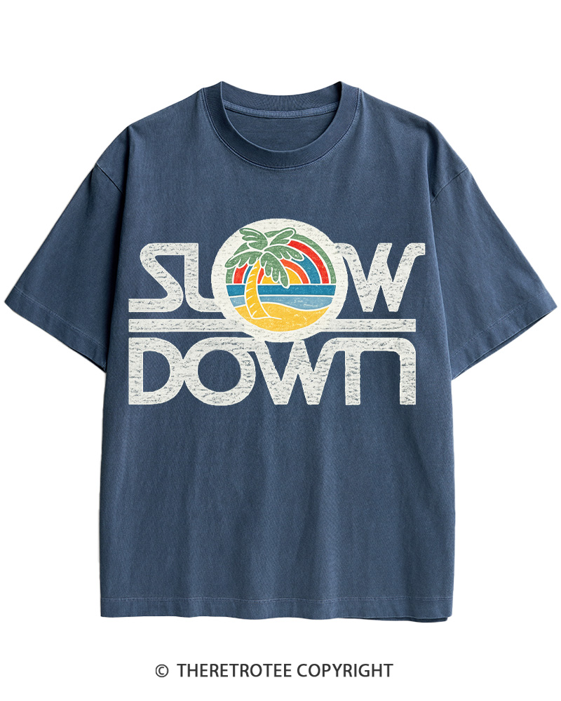 TheRetroTee 1970s Slow Down Sunset Retro Lifestyle Cotton T-Shirt