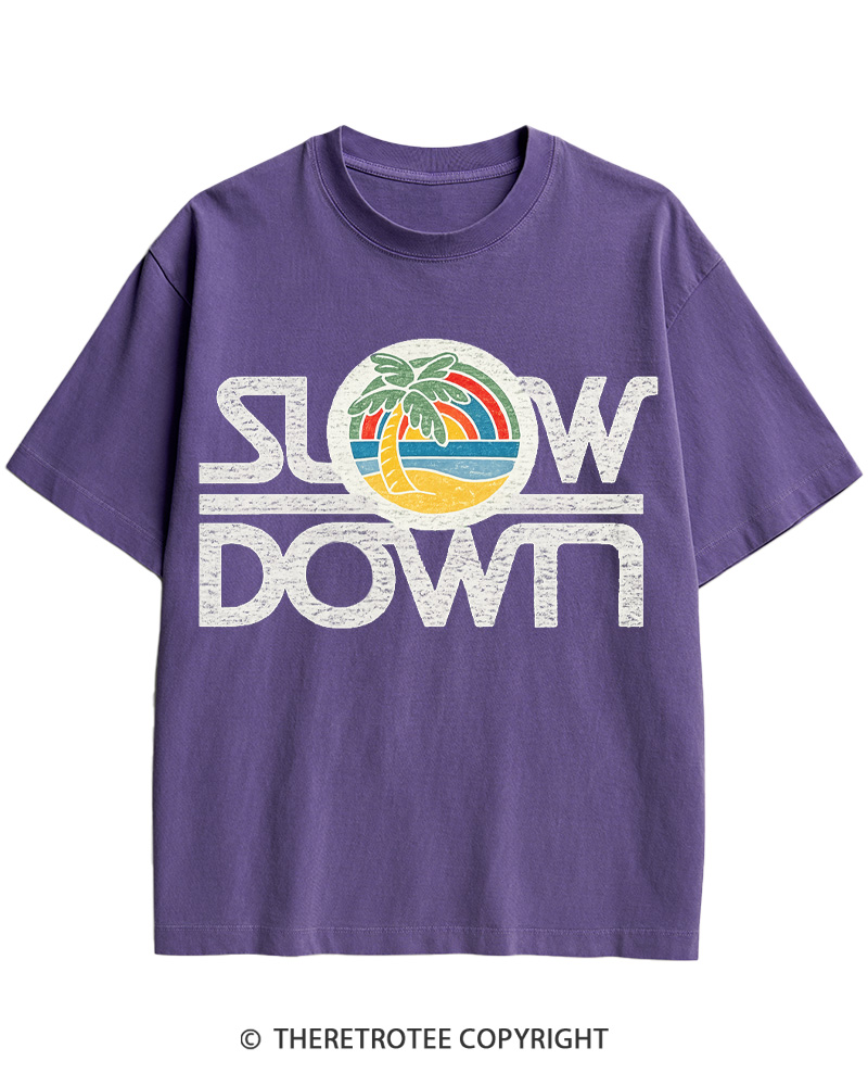 TheRetroTee 1970s Slow Down Sunset Retro Lifestyle Cotton T-Shirt