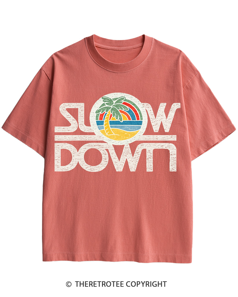TheRetroTee 1970s Slow Down Sunset Retro Lifestyle Cotton T-Shirt