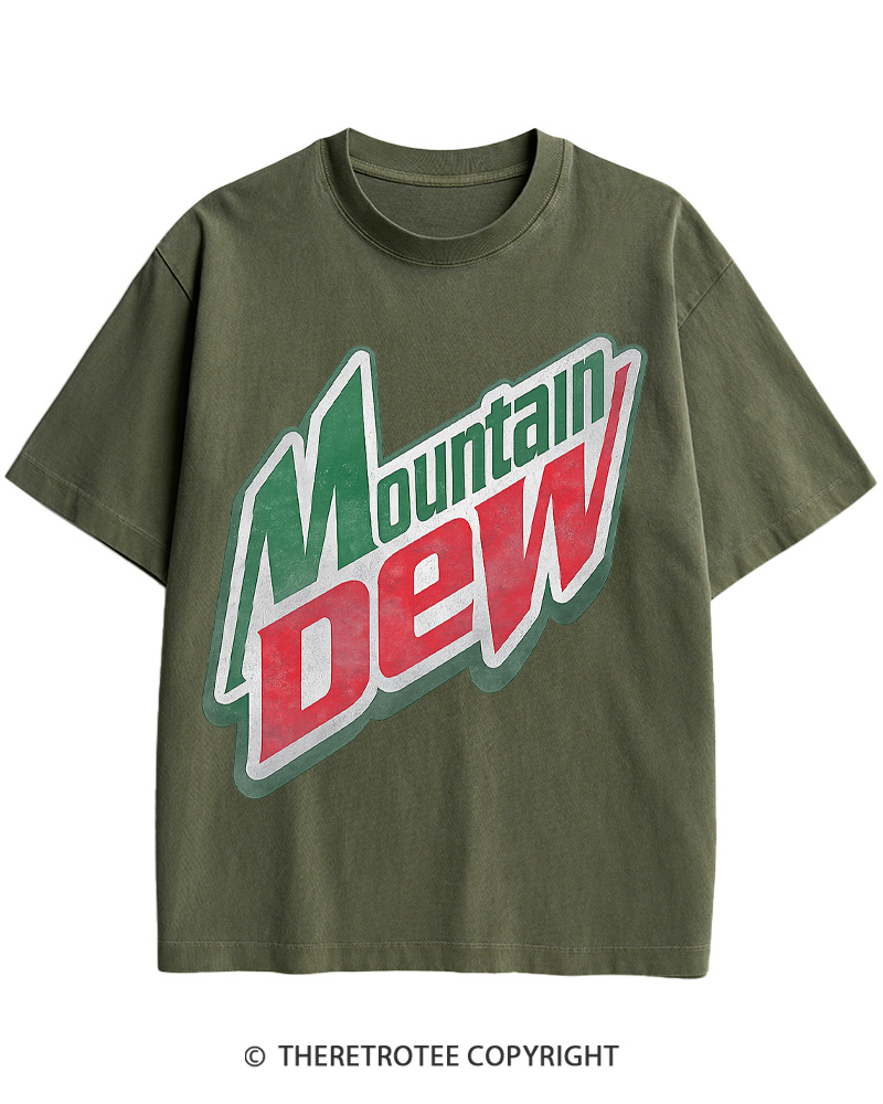 TheRetroTee 1980s Mountain Soda Logo Retro Americana Cotton T-Shirt
