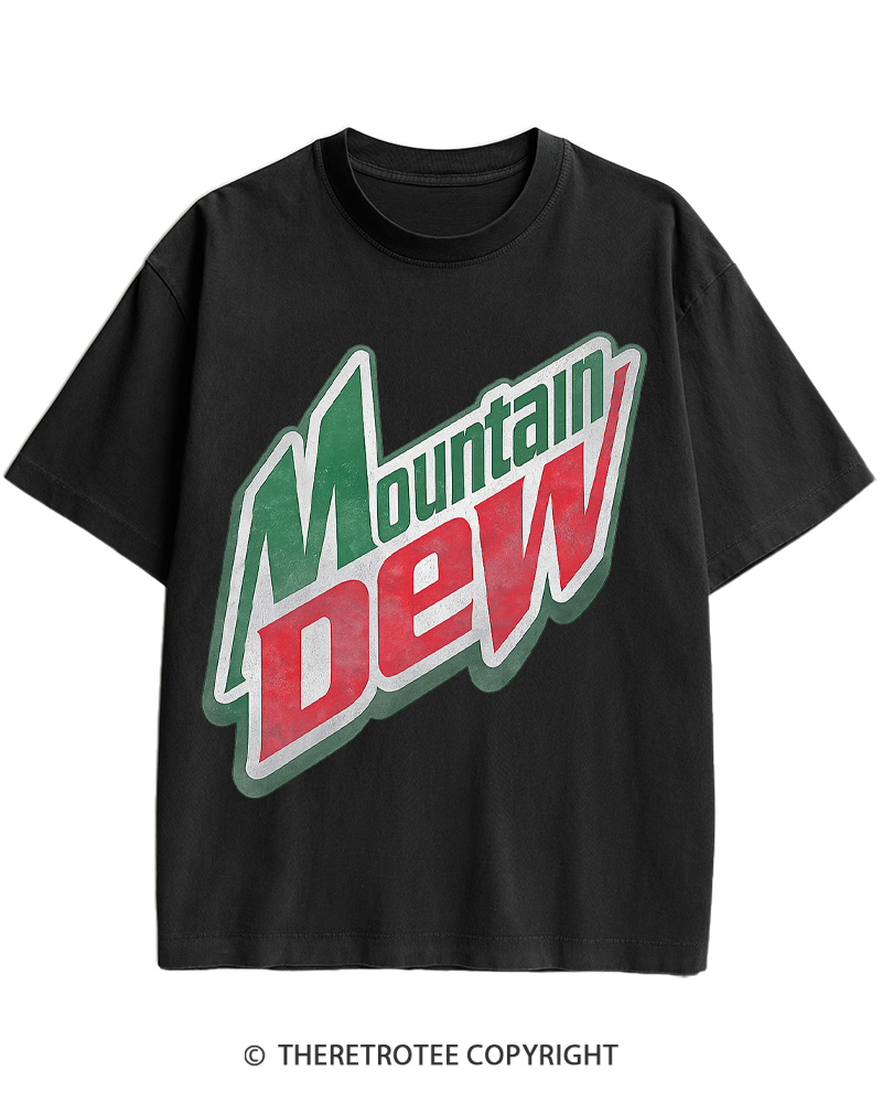 TheRetroTee 1980s Mountain Soda Logo Retro Americana Cotton T-Shirt