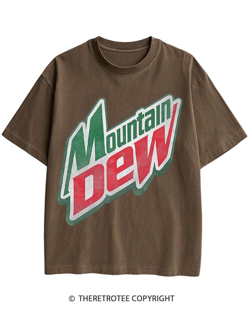 TheRetroTee 1980s Mountain Soda Logo Retro Americana Cotton T-Shirt