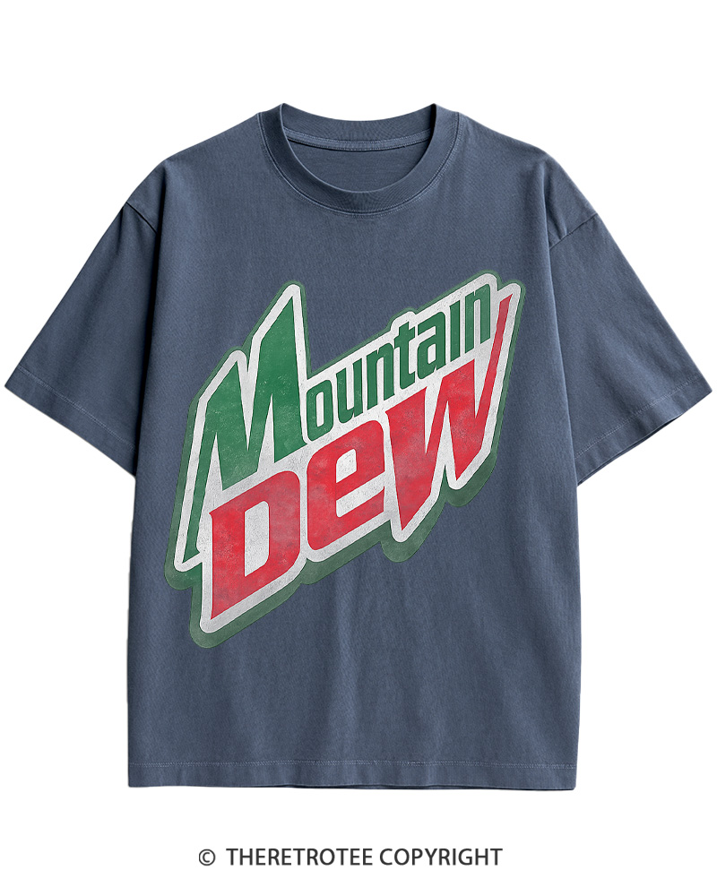 TheRetroTee 1980s Mountain Soda Logo Retro Americana Cotton T-Shirt