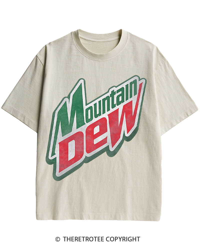 TheRetroTee 1980s Mountain Soda Logo Retro Americana Cotton T-Shirt