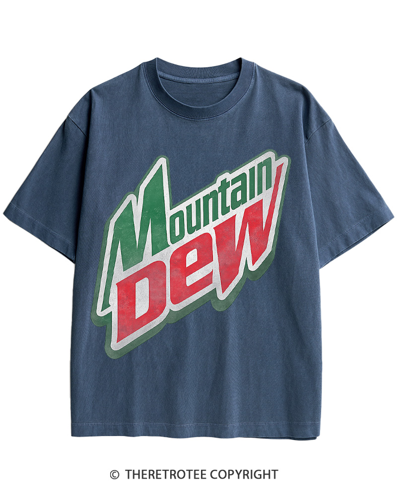 TheRetroTee 1980s Mountain Soda Logo Retro Americana Cotton T-Shirt