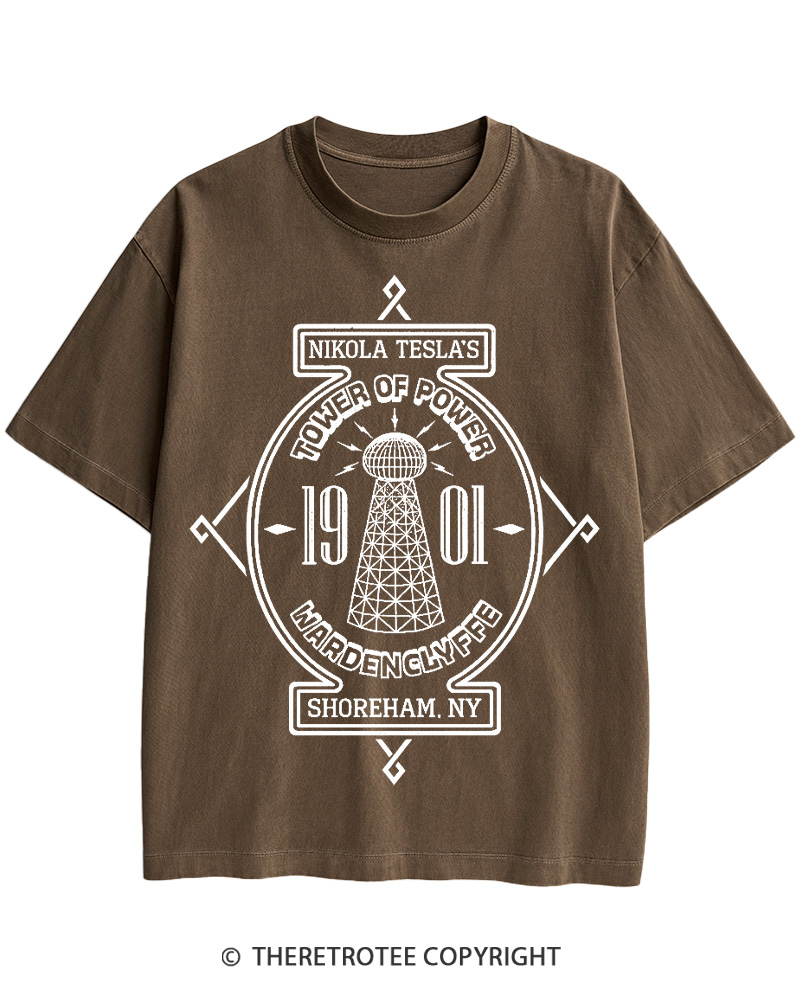 TheRetroTee Nikola Tesla's Tower of Power Cotton T-Shirt