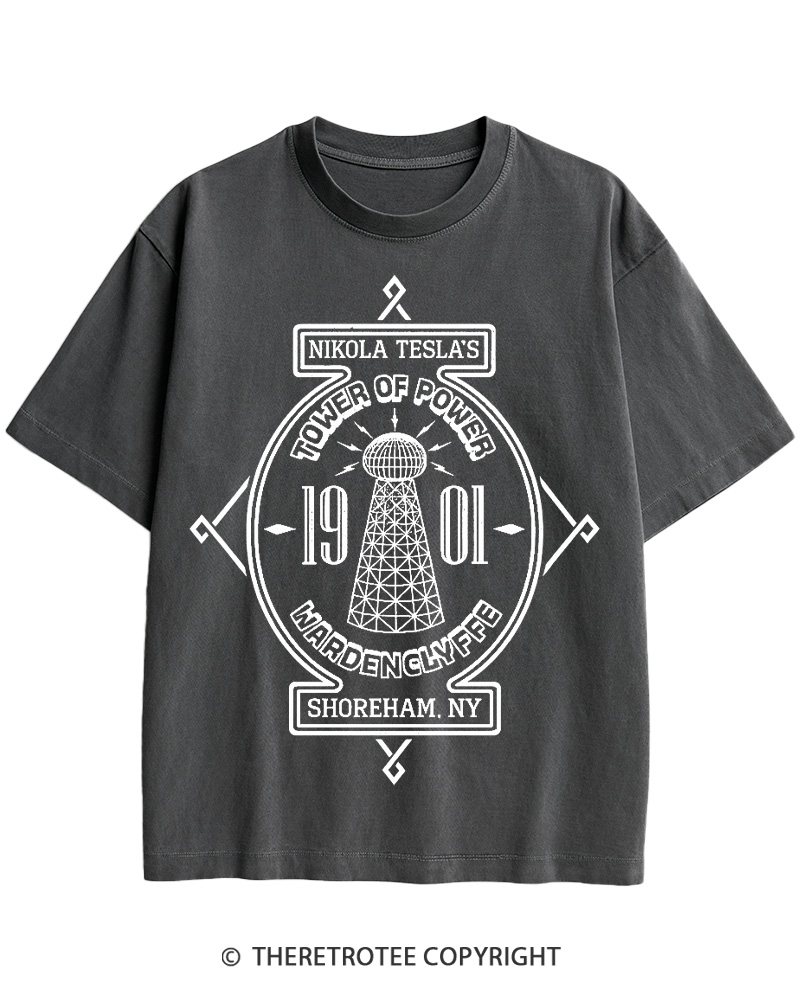 TheRetroTee Nikola Tesla's Tower of Power Cotton T-Shirt