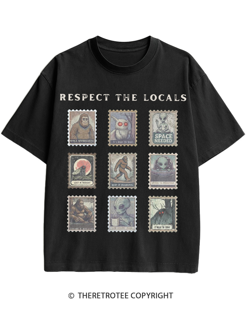 TheRetroTee Respect the Locals Cryptid 1970s Cotton T-Shirt