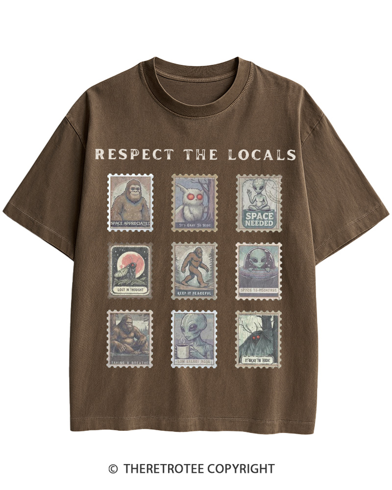 TheRetroTee Respect the Locals Cryptid 1970s Cotton T-Shirt