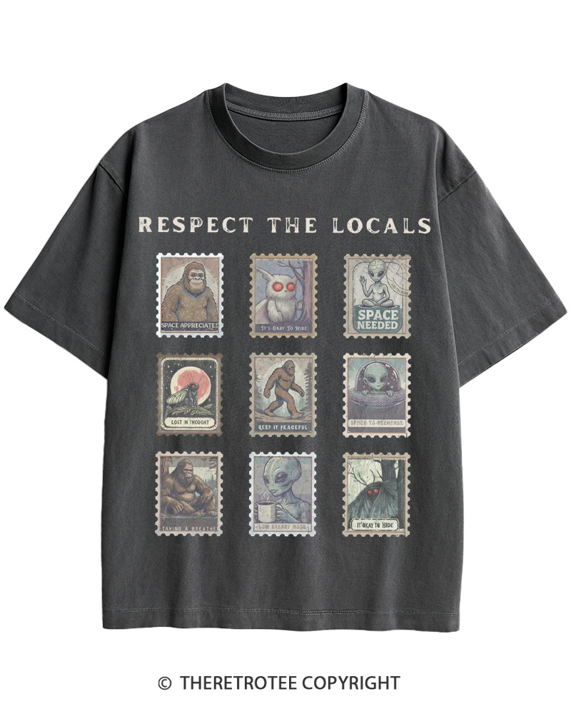 TheRetroTee Respect the Locals Cryptid 1970s Cotton T-Shirt