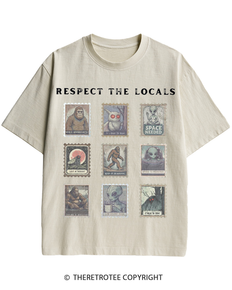 TheRetroTee Respect the Locals Cryptid 1970s Cotton T-Shirt