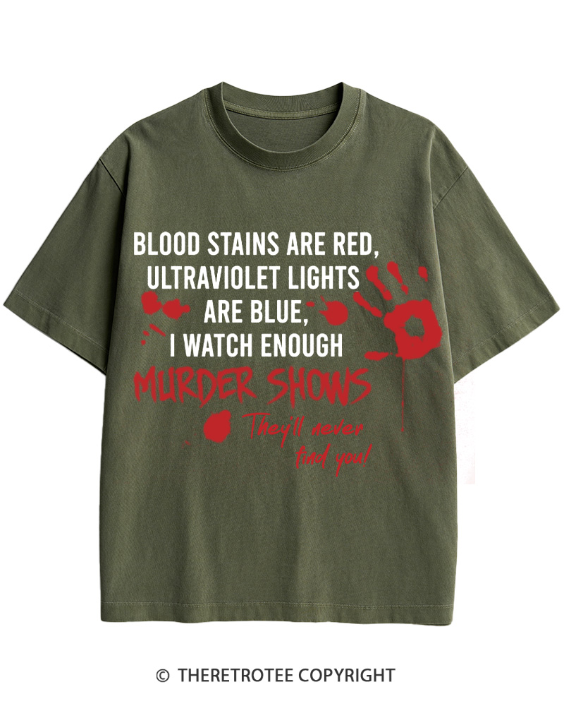 TheRetroTee Blood Stains Are Red Ultraviolet Lights Are Blue Cotton T-Shirt