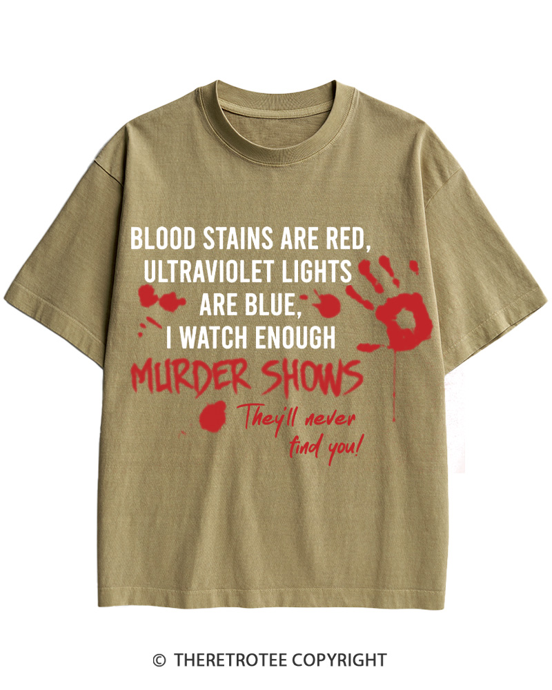 TheRetroTee Blood Stains Are Red Ultraviolet Lights Are Blue Cotton T-Shirt