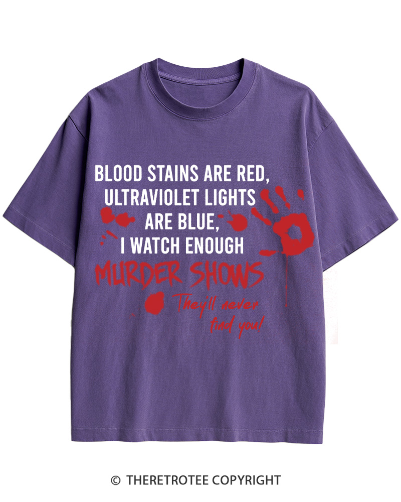 TheRetroTee Blood Stains Are Red Ultraviolet Lights Are Blue Cotton T-Shirt