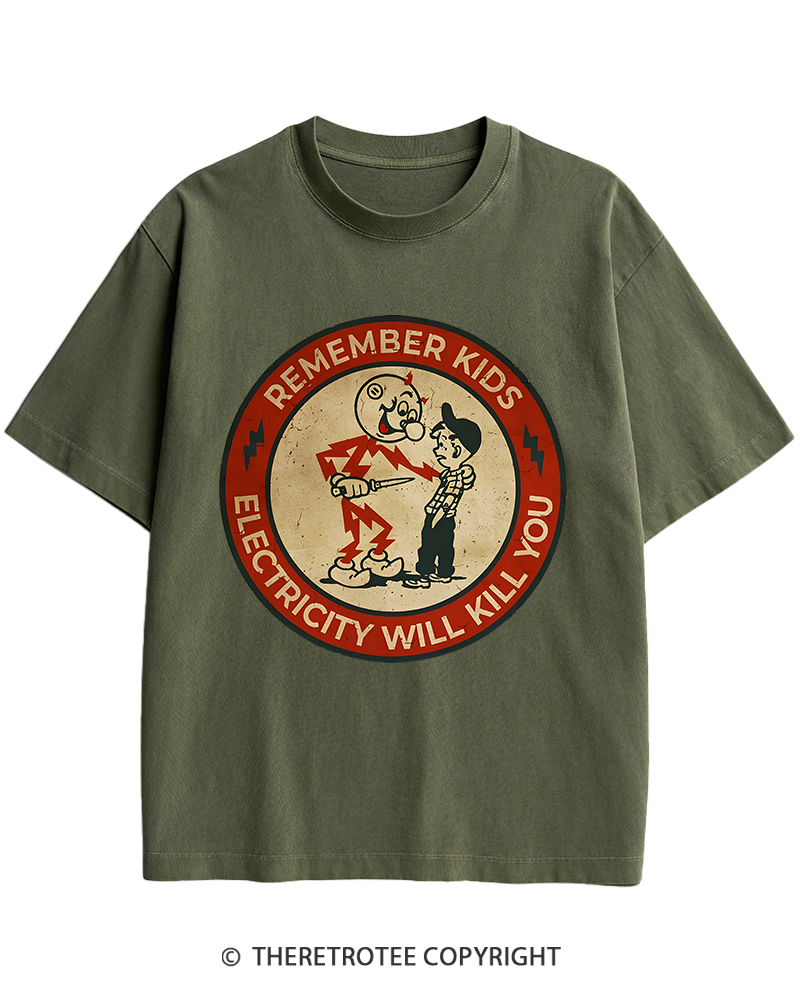 TheRetroTee Electricity Will Kill You Kids 1950s Heavy Cotton T-Shirt