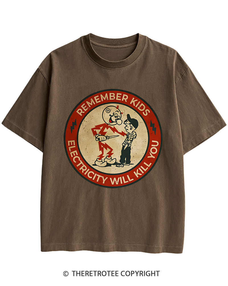 TheRetroTee Electricity Will Kill You Kids 1950s Heavy Cotton T-Shirt