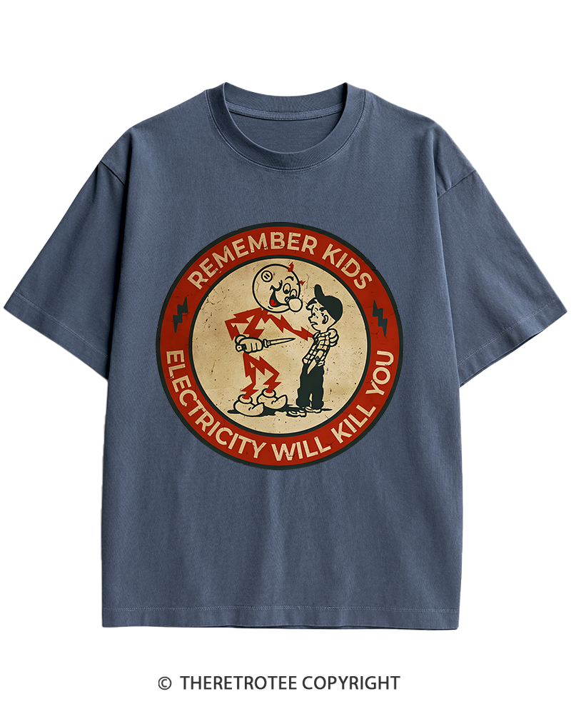 TheRetroTee Electricity Will Kill You Kids 1950s Heavy Cotton T-Shirt