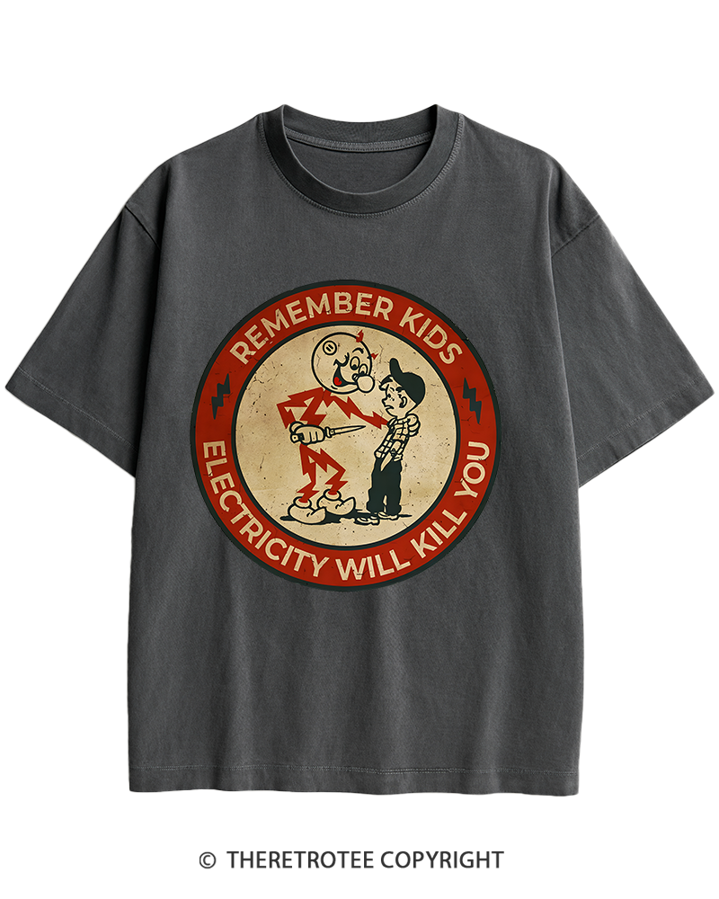 TheRetroTee Electricity Will Kill You Kids 1950s Heavy Cotton T-Shirt