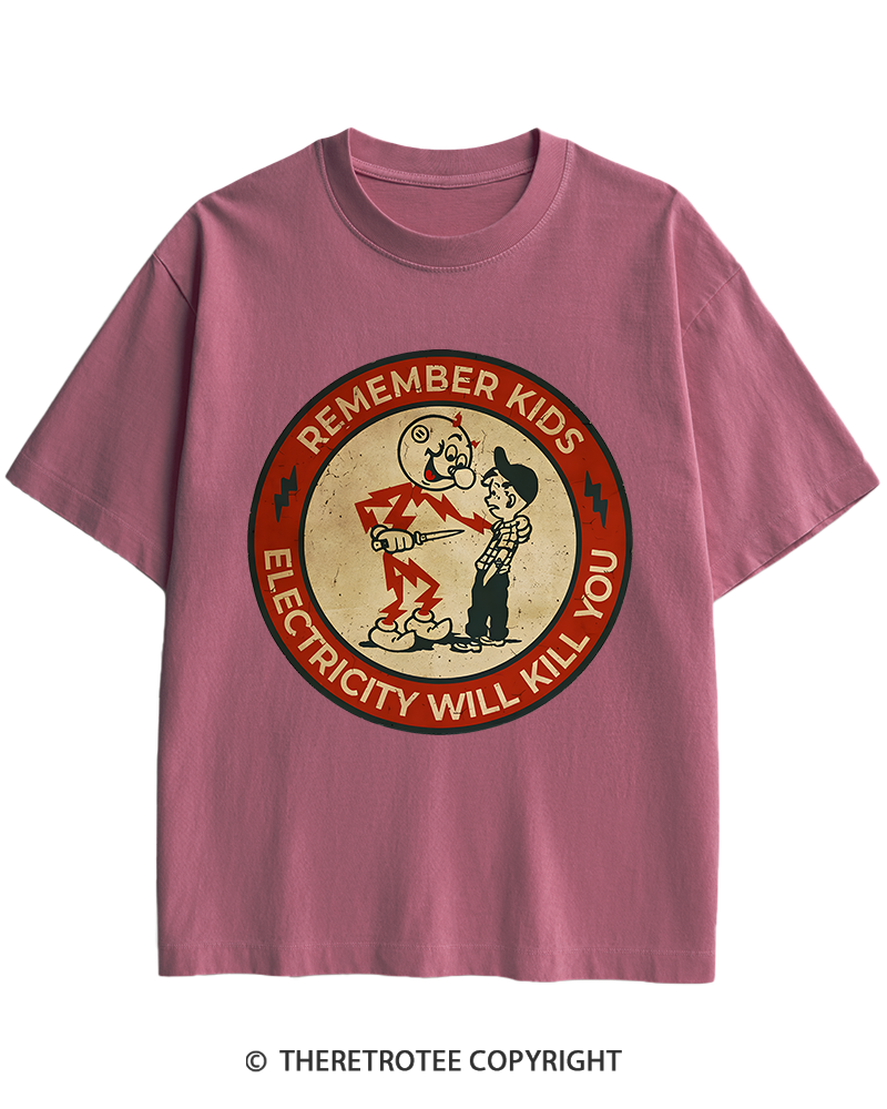 TheRetroTee Electricity Will Kill You Kids 1950s Heavy Cotton T-Shirt