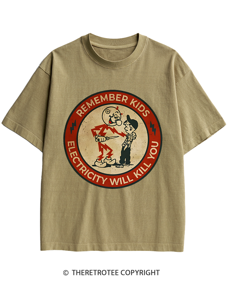 TheRetroTee Electricity Will Kill You Kids 1950s Heavy Cotton T-Shirt