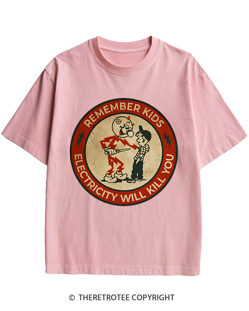 TheRetroTee Electricity Will Kill You Kids 1950s Heavy Cotton T-Shirt