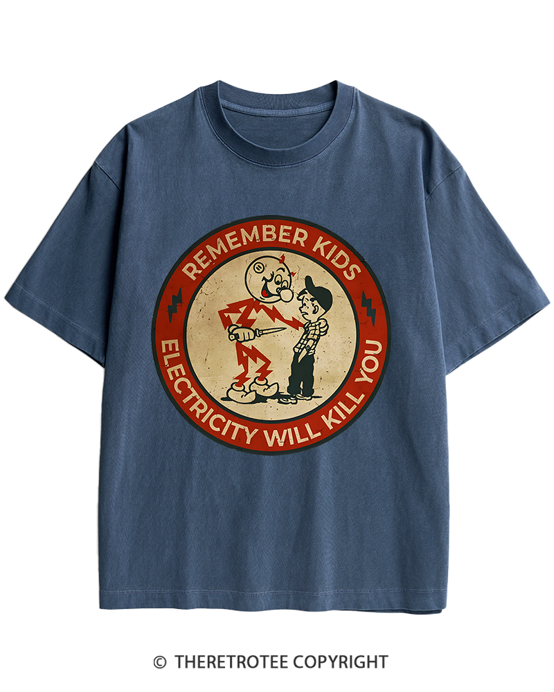 TheRetroTee Electricity Will Kill You Kids 1950s Heavy Cotton T-Shirt