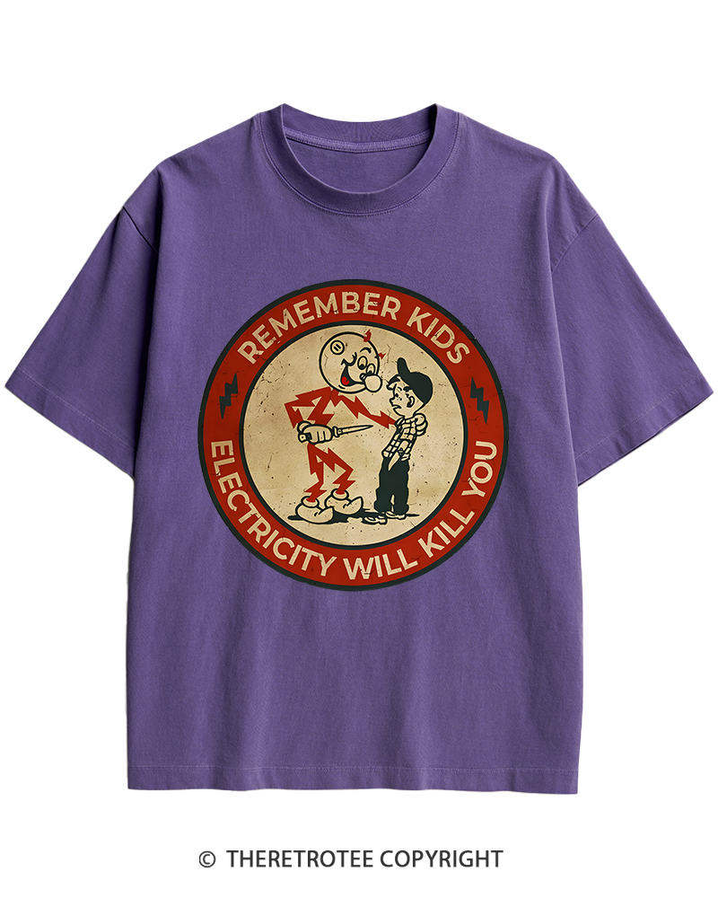TheRetroTee Electricity Will Kill You Kids 1950s Heavy Cotton T-Shirt