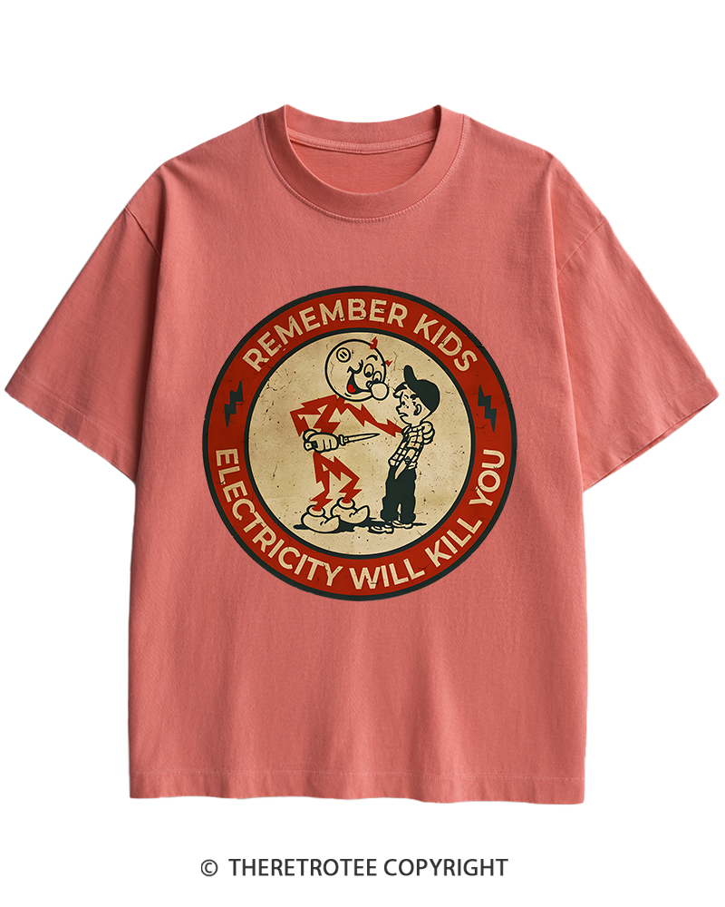 TheRetroTee Electricity Will Kill You Kids 1950s Heavy Cotton T-Shirt