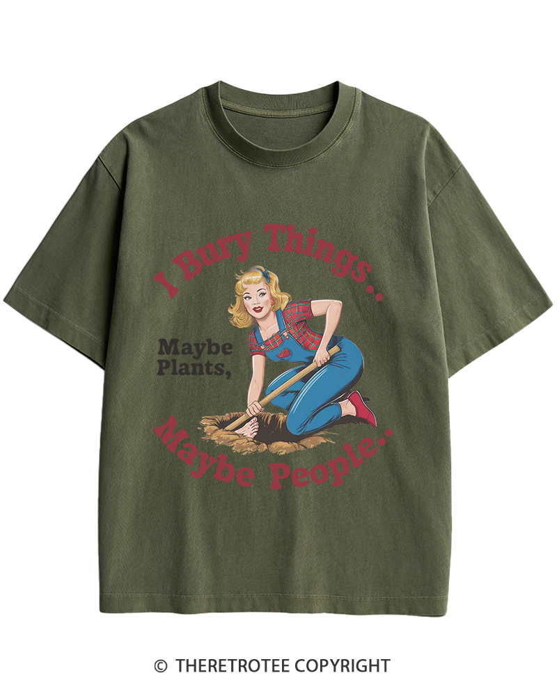 TheRetroTee I Bury Things 1970s Heavy Cotton T-Shirt
