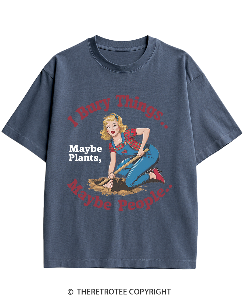 TheRetroTee I Bury Things 1970s Heavy Cotton T-Shirt