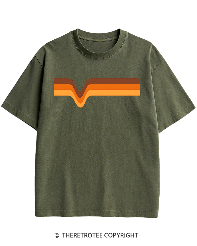 TheRetroTee 1970s Stripes Brown Orange Yellow Heavy Cotton T-Shirt
