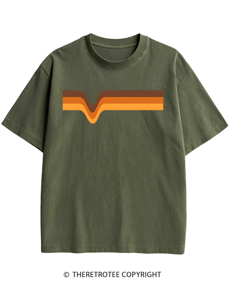TheRetroTee 1970s Stripes Brown Orange Yellow Heavy Cotton T-Shirt