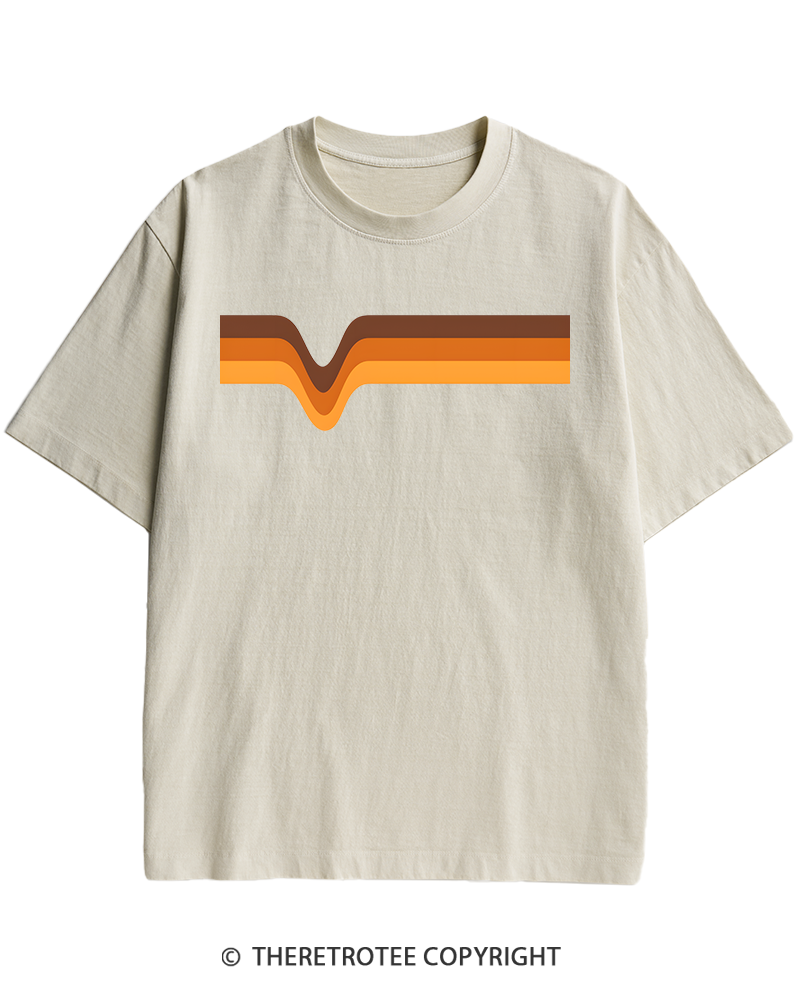 TheRetroTee 1970s Stripes Brown Orange Yellow Heavy Cotton T-Shirt