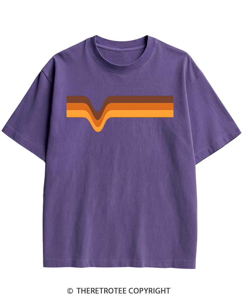 TheRetroTee 1970s Stripes Brown Orange Yellow Heavy Cotton T-Shirt