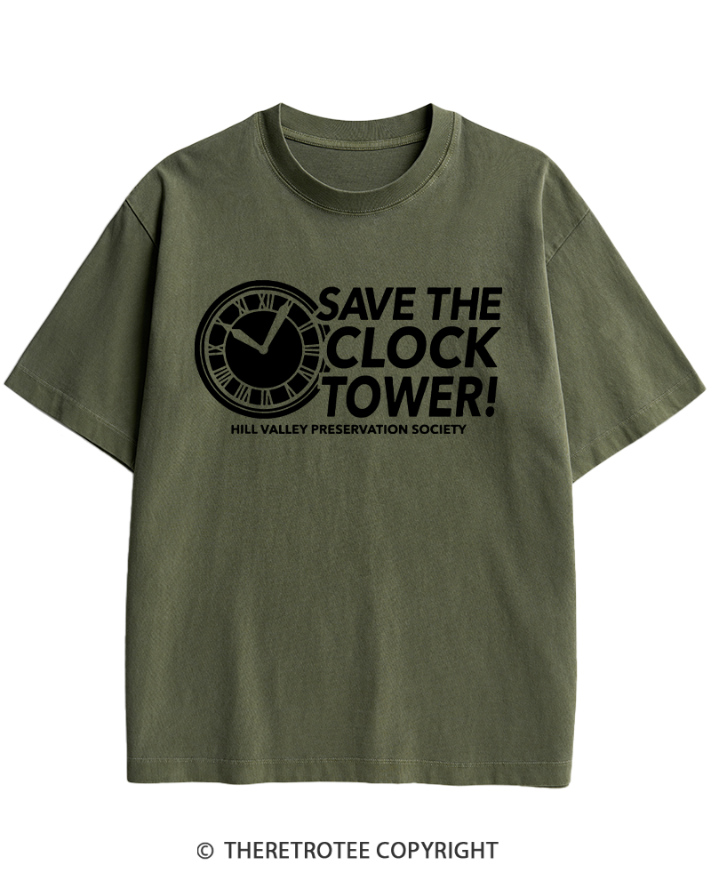 TheRetroTee Save The Clock Tower 1980s Heavy Cotton T-Shirt