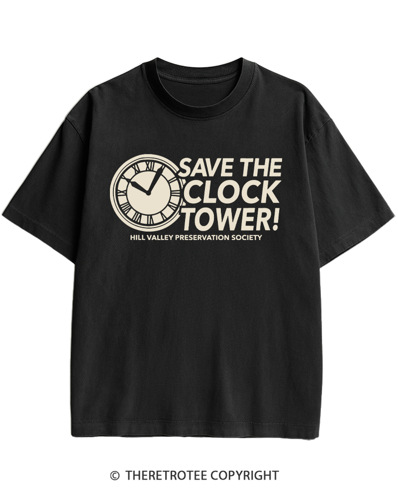 TheRetroTee Save The Clock Tower 1980s Heavy Cotton T-Shirt