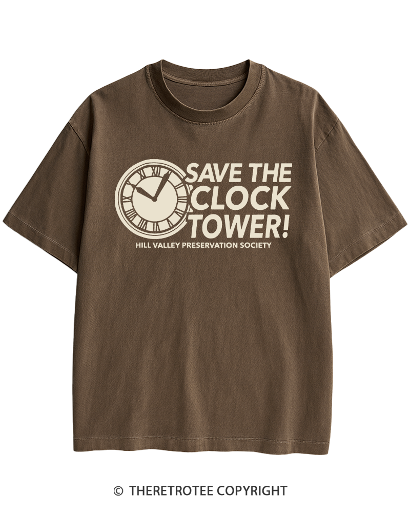 TheRetroTee Save The Clock Tower 1980s Heavy Cotton T-Shirt