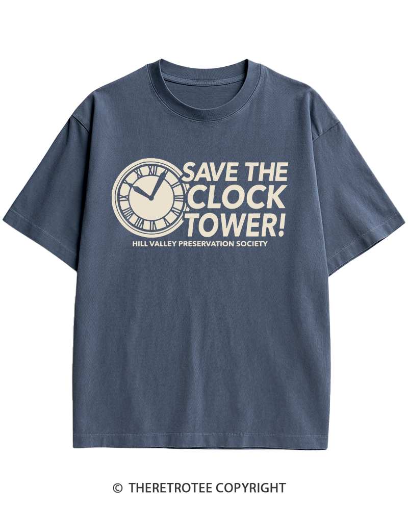TheRetroTee Save The Clock Tower 1980s Heavy Cotton T-Shirt
