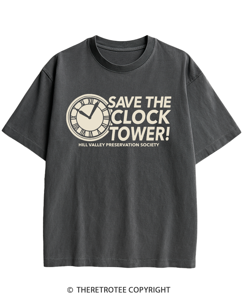 TheRetroTee Save The Clock Tower 1980s Heavy Cotton T-Shirt