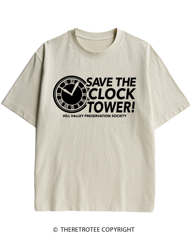 TheRetroTee Save The Clock Tower 1980s Heavy Cotton T-Shirt