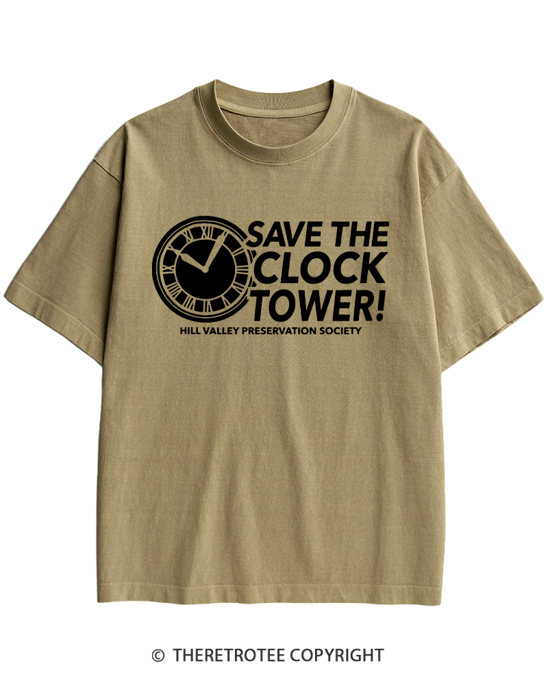 TheRetroTee Save The Clock Tower 1980s Heavy Cotton T-Shirt