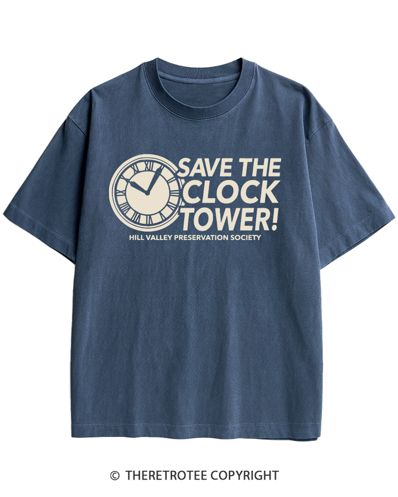 TheRetroTee Save The Clock Tower 1980s Heavy Cotton T-Shirt