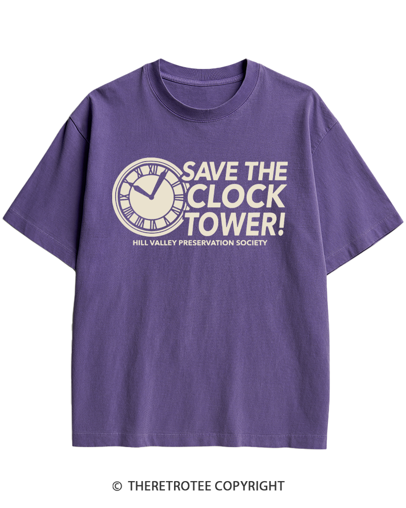 TheRetroTee Save The Clock Tower 1980s Heavy Cotton T-Shirt