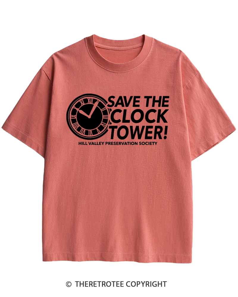 TheRetroTee Save The Clock Tower 1980s Heavy Cotton T-Shirt